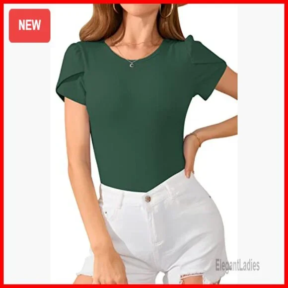 Women's Slim Fit Cotton Bodysuit with Petal Sleeves Snap Closure X-Large